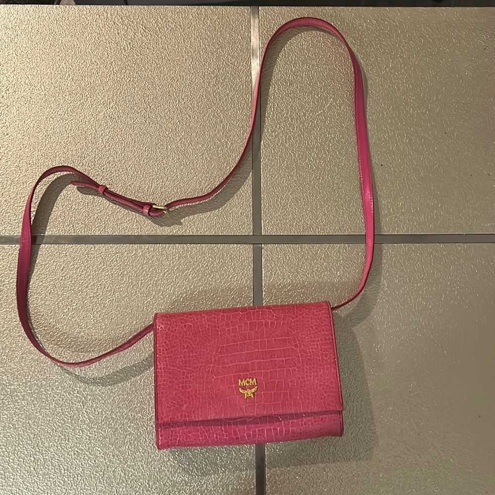 VGUC Pink MCM Embossed Leather Crossbody Bag